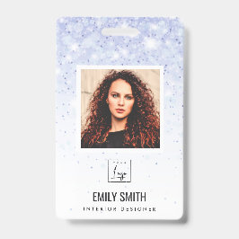 パープルブルーグリッター社員写真バーコード名 バッジ