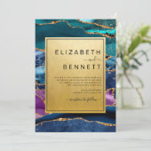 パープルブルーグリーンアゲート金ゴールドグリッター結婚ズ 招待状 (スタンド正面)