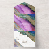 パープルブルーグリーンアルコールインクズ結婚ーズ オールインワン招待状 (内側)