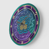 パープルブルーグリーン金ゴールドメタリックケルト結び目模様時計 ラージ壁時計 (傾斜)