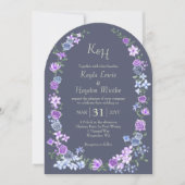 パープルブルーグレーバラガーデンアーチズキャノピー結婚ズ 招待状 (正面)
