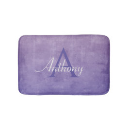 パープルブルーグレー素朴な抽象芸術名モノグラム バスマット