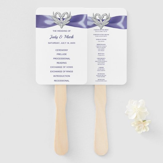 パープルブルーシルバースワンス結婚式 プログラムファン ハンドファン (正面&裏面)