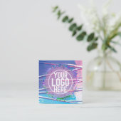 パープルブルージグザグホログラフグリッター紙吹雪ロゴ スクエア名刺 (スタンド正面)