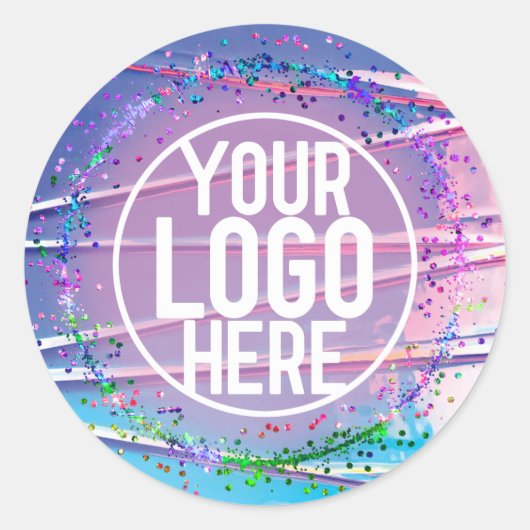 パープルブルージグザグホログラフグリッター紙吹雪ロゴ ラウンドシール (正面)