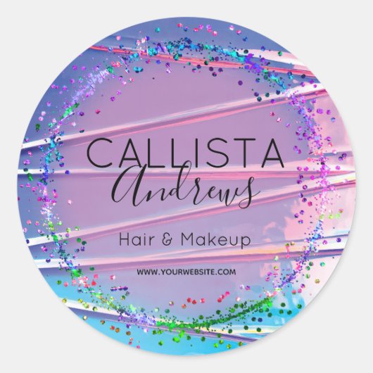 パープルブルージグザグホログラフグリッター紙吹雪 ラウンドシール (正面)