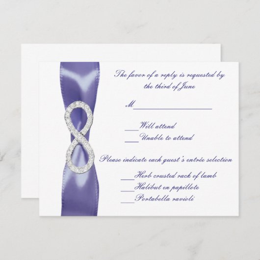 パープルブルーダイヤモンドインフィニティ結婚の応答カード (正面/裏面)