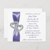 パープルブルーダイヤモンドハートブライダルシャワー 招待状 (正面/裏面)