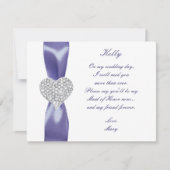 パープルブルーダイヤモンドハートメイド・オブ・オーナー(花嫁付き添い人)カード 招待状 (正面)
