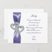 パープルブルーダイヤモンドハートメイド・オブ・オーナー（花嫁付き添い人）カード 招待状 (正面/裏面)