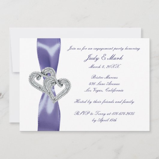 パープルブルーダイヤモンドハート婚約パーティ 招待状 (正面)