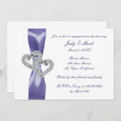 パープルブルーダイヤモンドハート婚約パーティ 招待状 (正面/裏面)