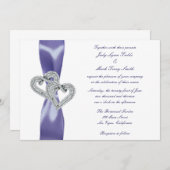 パープルブルーダイヤモンドハート結婚式招待状 招待状 (正面/裏面)
