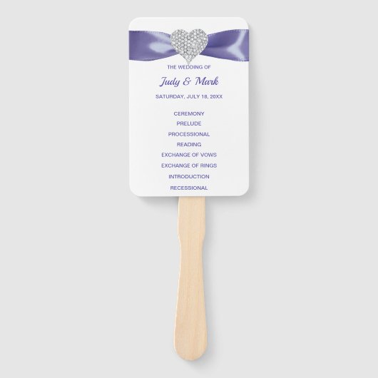 パープルブルーダイヤモンドハート結婚式 プログラムファン ハンドファン (正面)