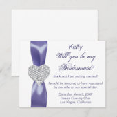 パープルブルーダイヤモンドハート花嫁カード 招待状 (正面/裏面)