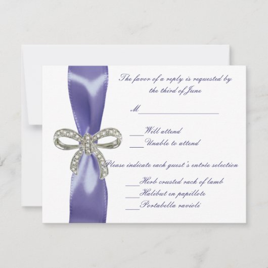 パープルブルーダイヤモンドボウ結婚の応答カード 案内状 (正面)