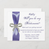 パープルブルーダイヤモンドボウ花嫁カード 招待状 (正面/裏面)