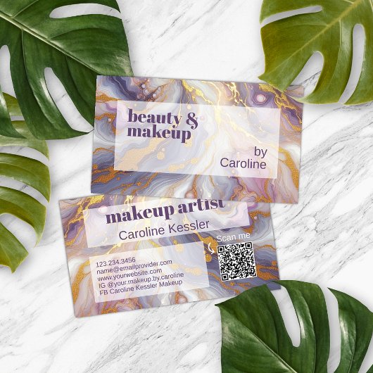 パープルブルーダークピンク金ゴールド大理石アートパターン 名刺