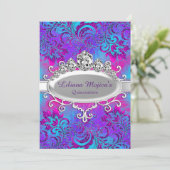 パープルブルーティアラ&グリッターフローラキンセアニェラ 招待状 (スタンド正面)