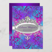 パープルブルーティアラ&グリッターフローラキンセアニェラ 招待状 (正面/裏面)