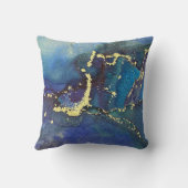 パープルブルーティール(緑がかった色)と金ゴールドリキッドアートモノグラム クッション (裏面)