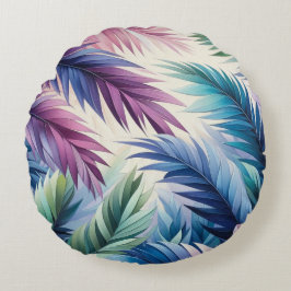 パープルブルーティール（緑がかった色）トロピカルパ離れーム ラウンドクッション