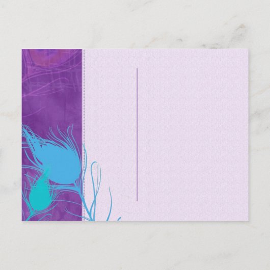 パープルブルーティール（緑がかった色）ピーコックウェディングザデイト 案内ポストカード (裏面)