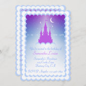 パープルブルードリームキャッスルインザクラウド誕生日 招待状 (正面/裏面)