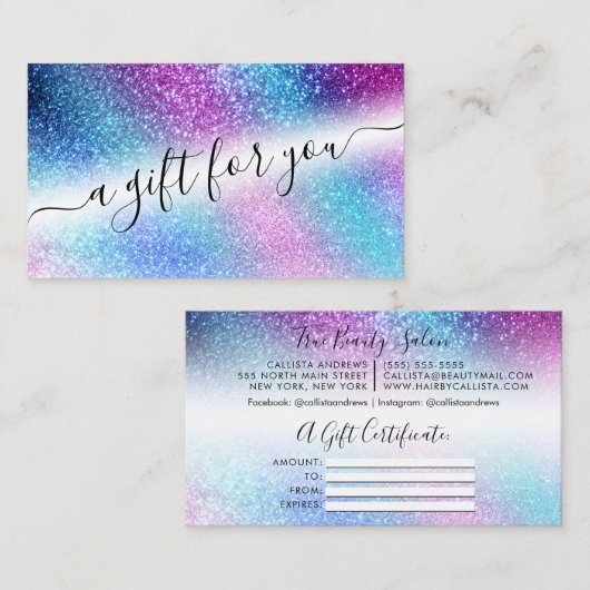 パープルブルーネブラ銀河系グリッターギフト証明書 名刺 (正面/裏面)