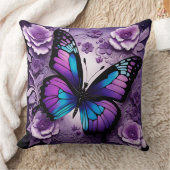 パープルブルーバタフライフローラ クッション (ブランケット)