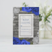 パープルブルーバラ素朴ウッドホワイトレースRSVP 招待状 (スタンド正面)