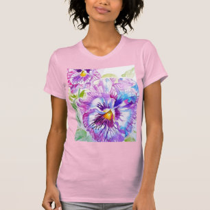 パープルブルーパンジーのパンジー水彩模様 Tシャツ