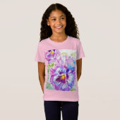 パープルブルーパンジーのパンジー水彩模様 Tシャツ (正面フル)