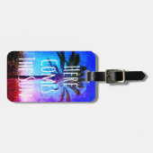 パープルブルーパームツリーハ来イザ太陽ヴィンテージ ラゲッジタグ (正面横)