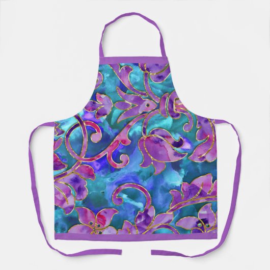 パープルブルーピンクウォーターカラーダマスクデザイン エプロン (正面)