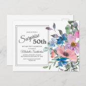 パープルブルーピンクウォーターカラーフローラ50誕生日 ポストカード (正面/裏面)