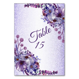 パープルブルーピンクフローラグリッターウェディングパーティー テーブルナンバー