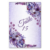 パープルブルーピンクフローラグリッターウェディングパーティー テーブルナンバー (裏面)