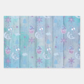 パープルブルーピンクホリデーウィンターアイテム ラッピングペーパーシート (正面2)