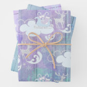 パープルブルーピンクホリデーウィンターアイテム ラッピングペーパーシート (インサイチュ)