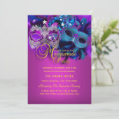 パープルブルーピンクマスクマスカレードパーティー招待状 招待状 (スタンド正面)