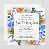 パープルブルーピンクワイルドフラワーフローラブライダルシャワー 招待状 (正面/裏面)