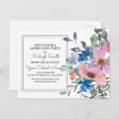 パープルブルーピンク水彩フローラ卒業 ポストカード (正面/裏面)