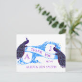 パープルブルーピーコック結婚の感謝 ポストカード (スタンド正面)