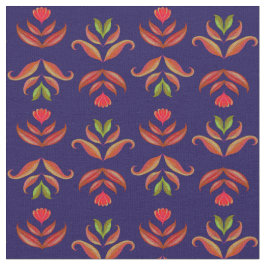 パープルブルーフォークアートフラワーズコジ素朴ー&秋 ファブリック