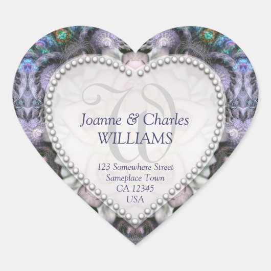 パープルブルーフラクタル妖精の物語結婚式用シール ハートシール (正面)