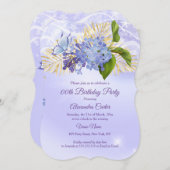 パープルブルーフローラかわいらしバタフライバースデーパーティー 招待状 (正面/裏面)