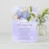 パープルブルーフローラかわいらしバタフライバースデーパーティー 招待状 (スタンド正面)