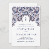 パープルブルーフローラインディアンボリウッドアジア結婚ズ 招待状 (正面/裏面)