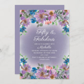 パープルブルーフローラウィメンズフィフティーファブラス誕生日 招待状 (正面/裏面)